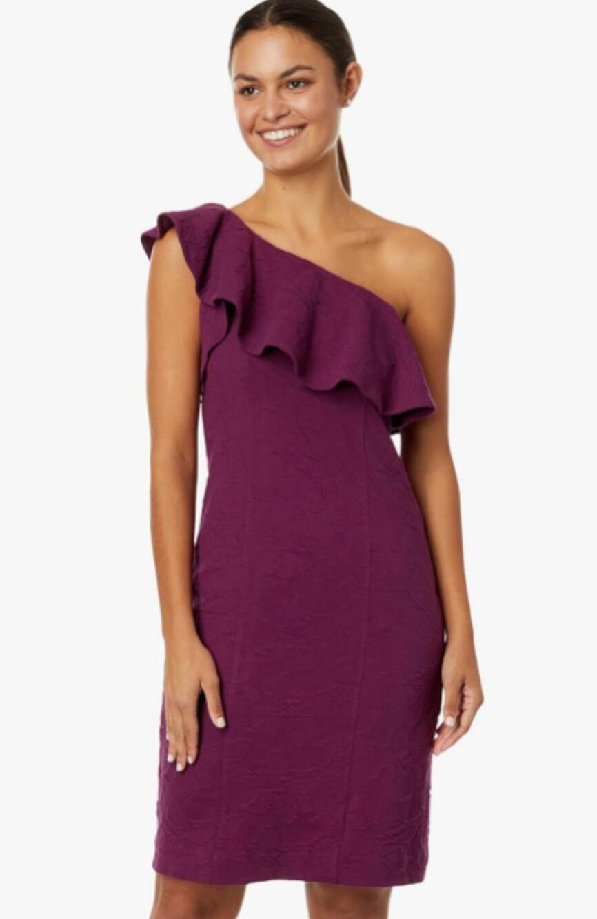 LILLY PULITZER Bordeaux One Shoulder Dress Size 6 Purple Cherry Jacquard NWT